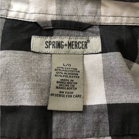 SHIRT Spring+Mercer Men’s Sz L Plaid Black Gray Long Sleeve Button Daw - Picture 10 of 10